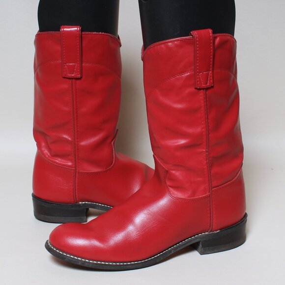 VTG Womens Texas Brand Boots Size 7.5 Medium Red Leather Cowgirl Western Boot - Picture 1 of 9